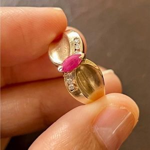 10k solid gold Genuine Ruby & Diamond Estate Ring . Size 6